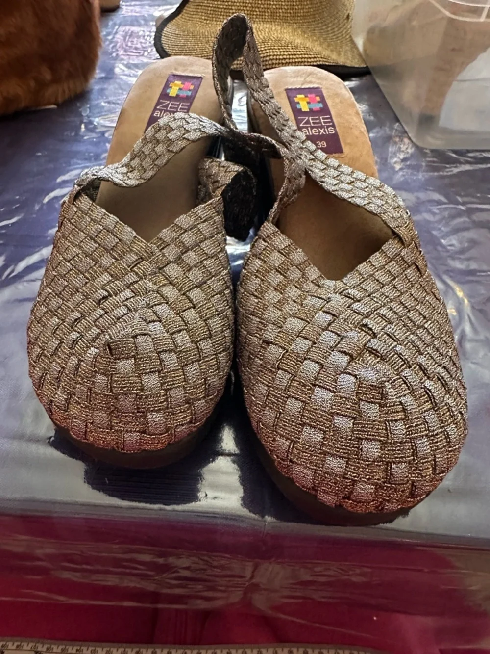 Alexis see Metallic Woven Slingback Mules  silver bronze 3
